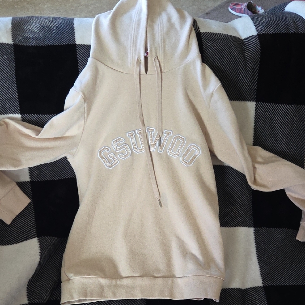 Beige Hoodie with Embroidered Logo